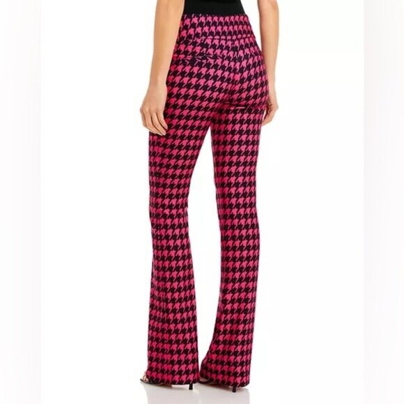 Alice+Olivia Houndstooth Pink Chic Mini Flare Pants Designer Luxury Career - Picture 2 of 12